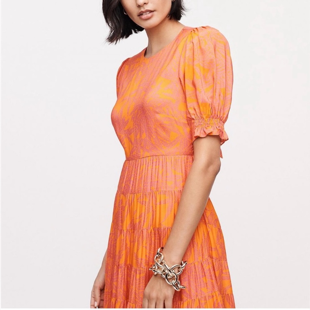 DVF “Zadie Voile-Blend Maxi Dress” Elegant Orange Puff Sleeve Dress